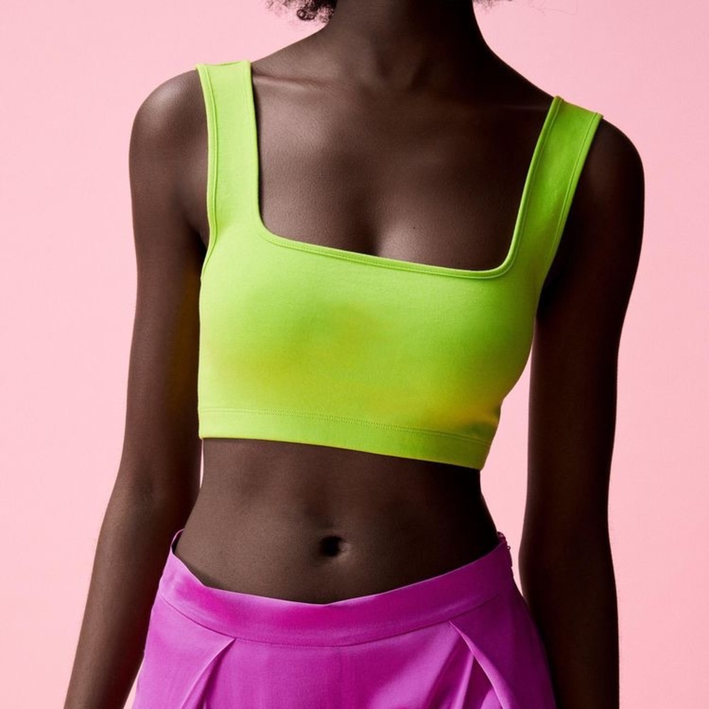 Zara SEAMLESS CROPPED TOP - fluorescent lime